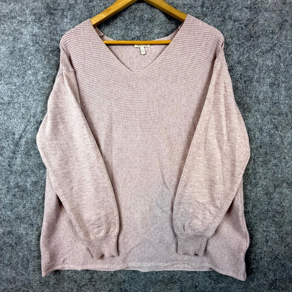 Ella Moss Sweater Womens XL Light Pink Tight Knit Cozy V Neck Long Sleeve Casual